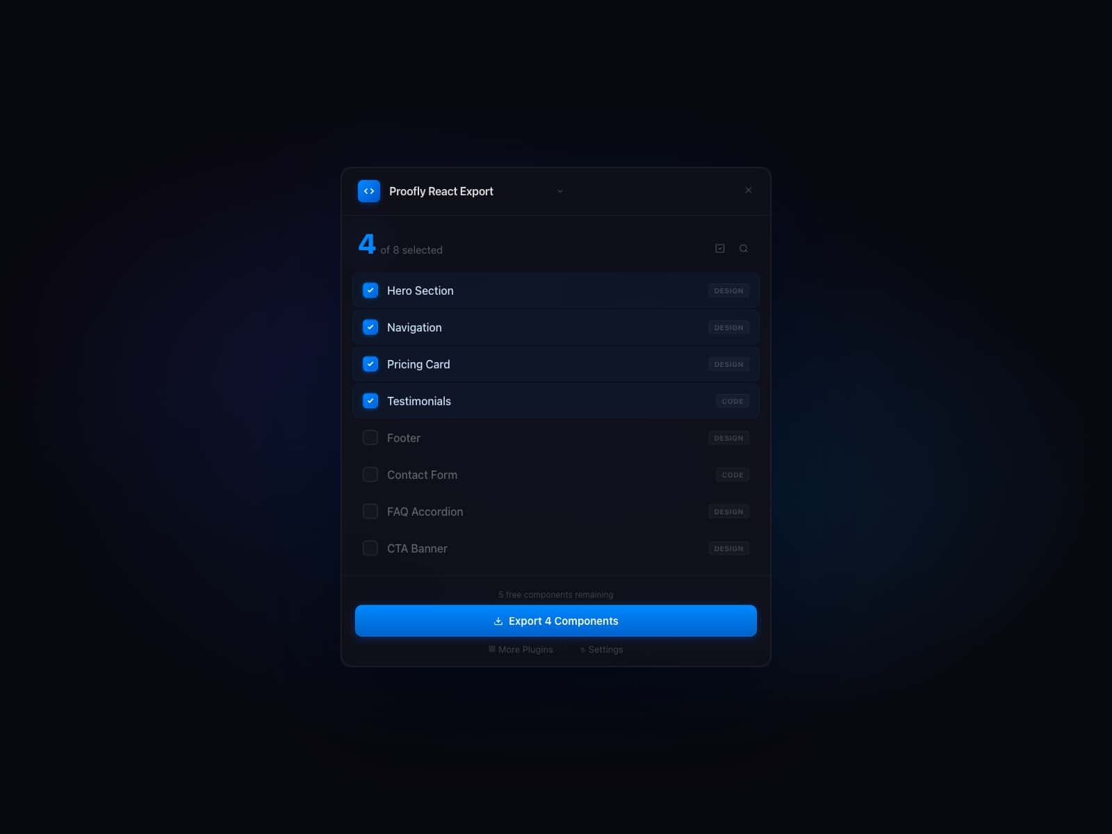 Proofly React Export Unlimited Exports