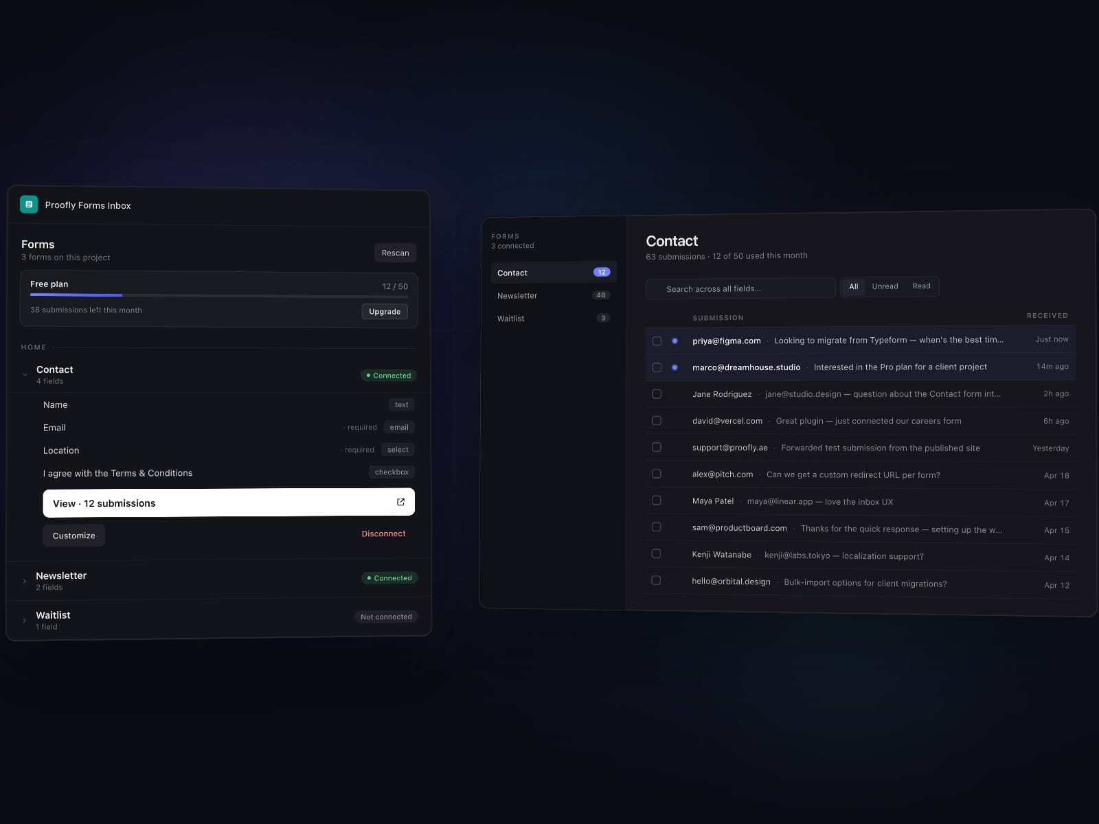 Proofly Forms Inbox