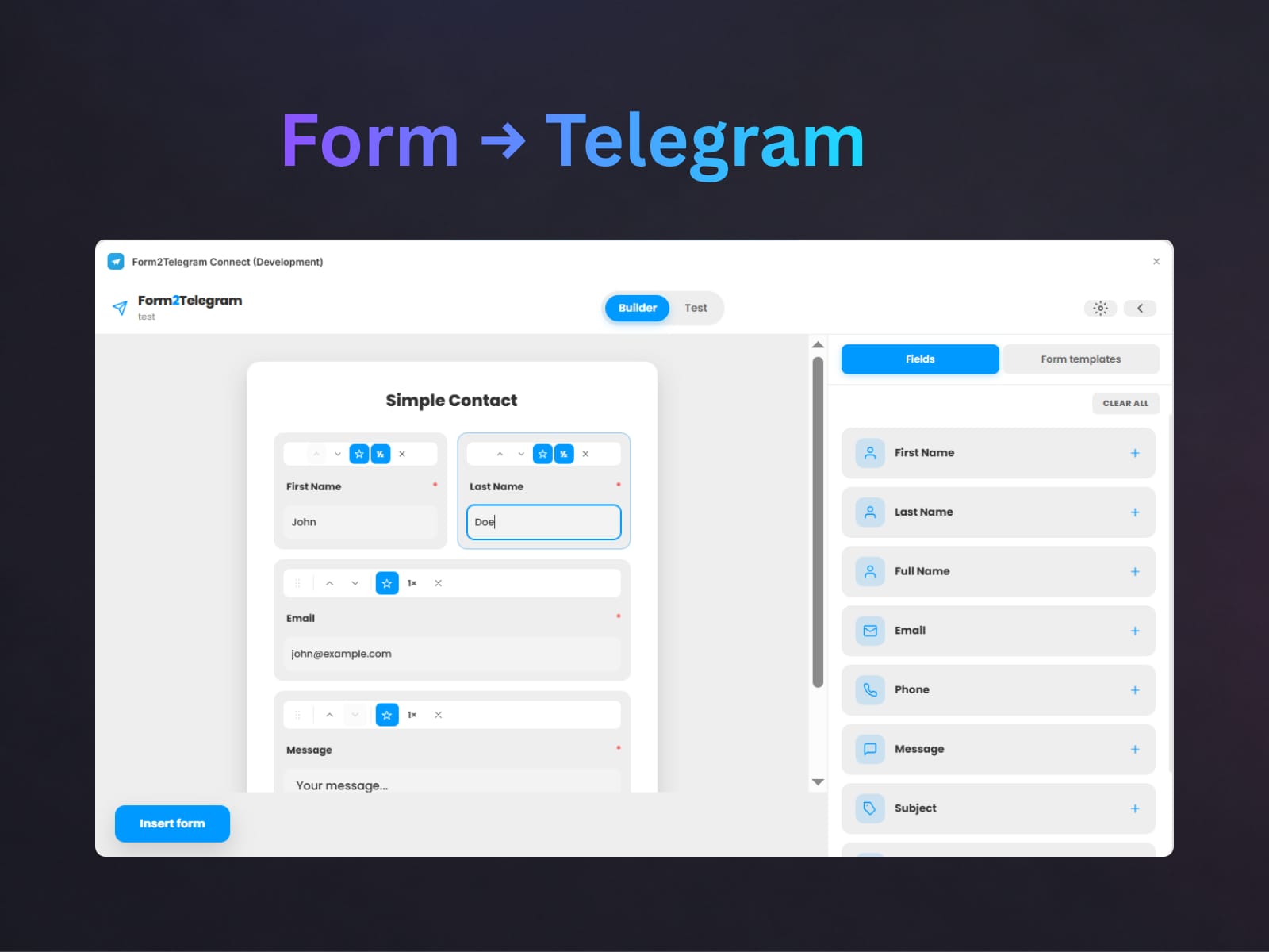 Form2Telegram Connect