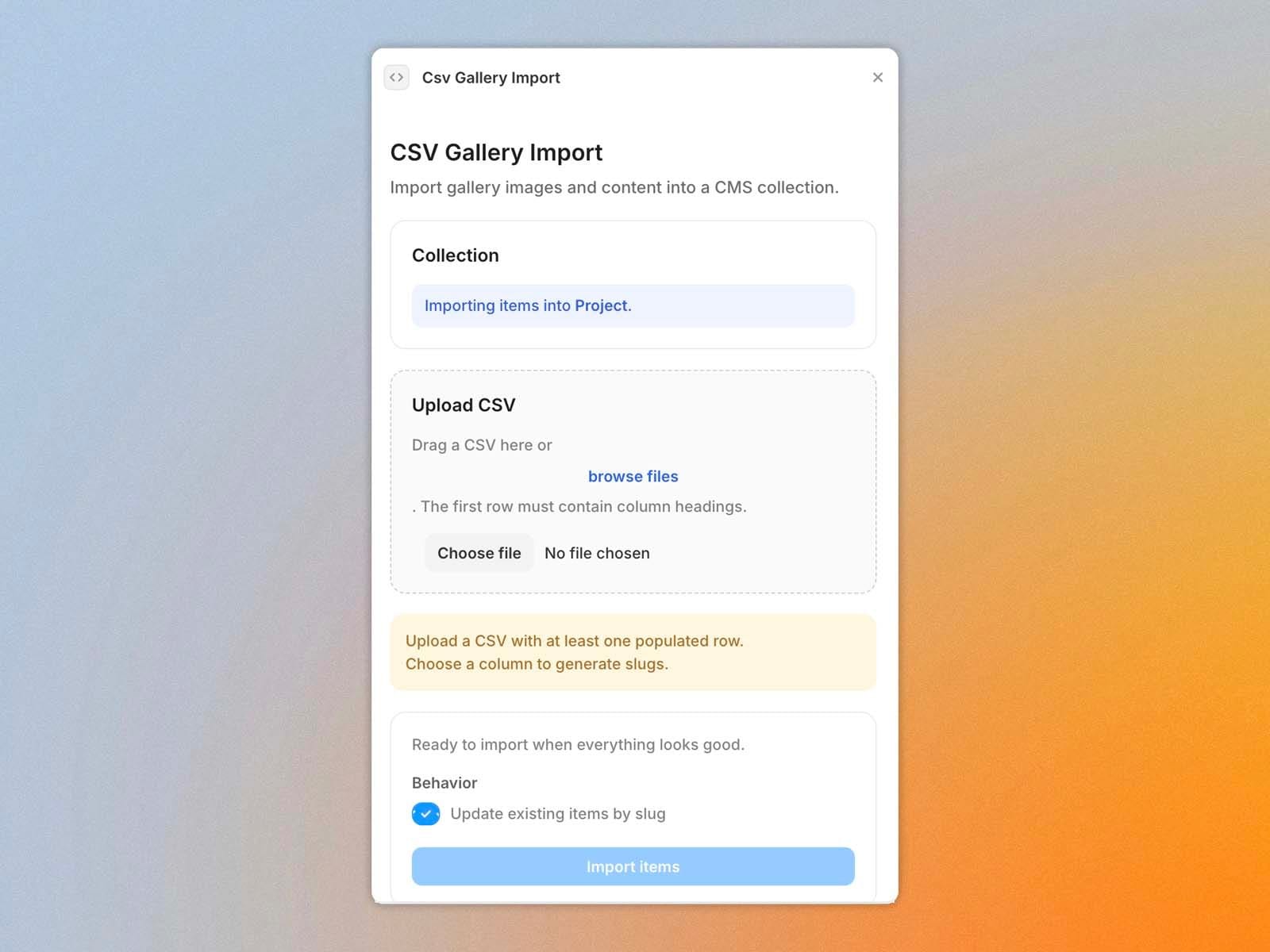 CSV Gallery Import