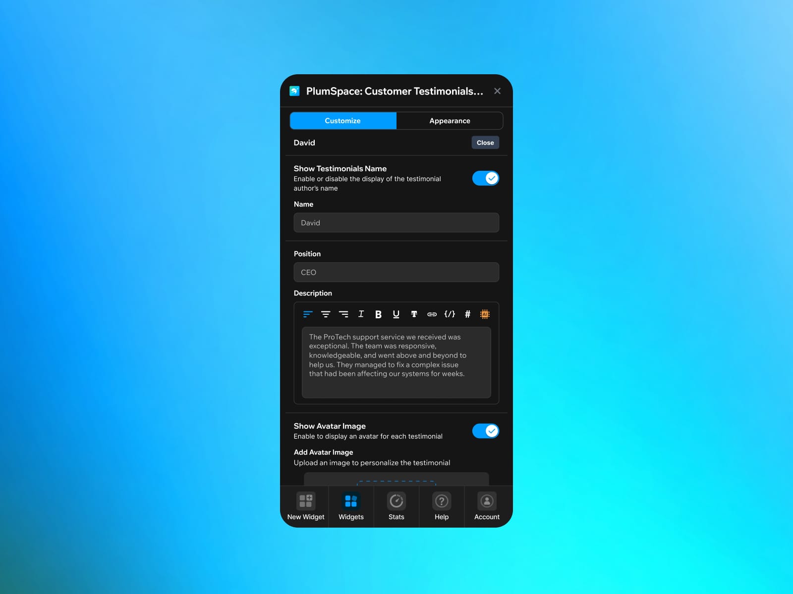 PlumSpace: Customer Testimonials Slider