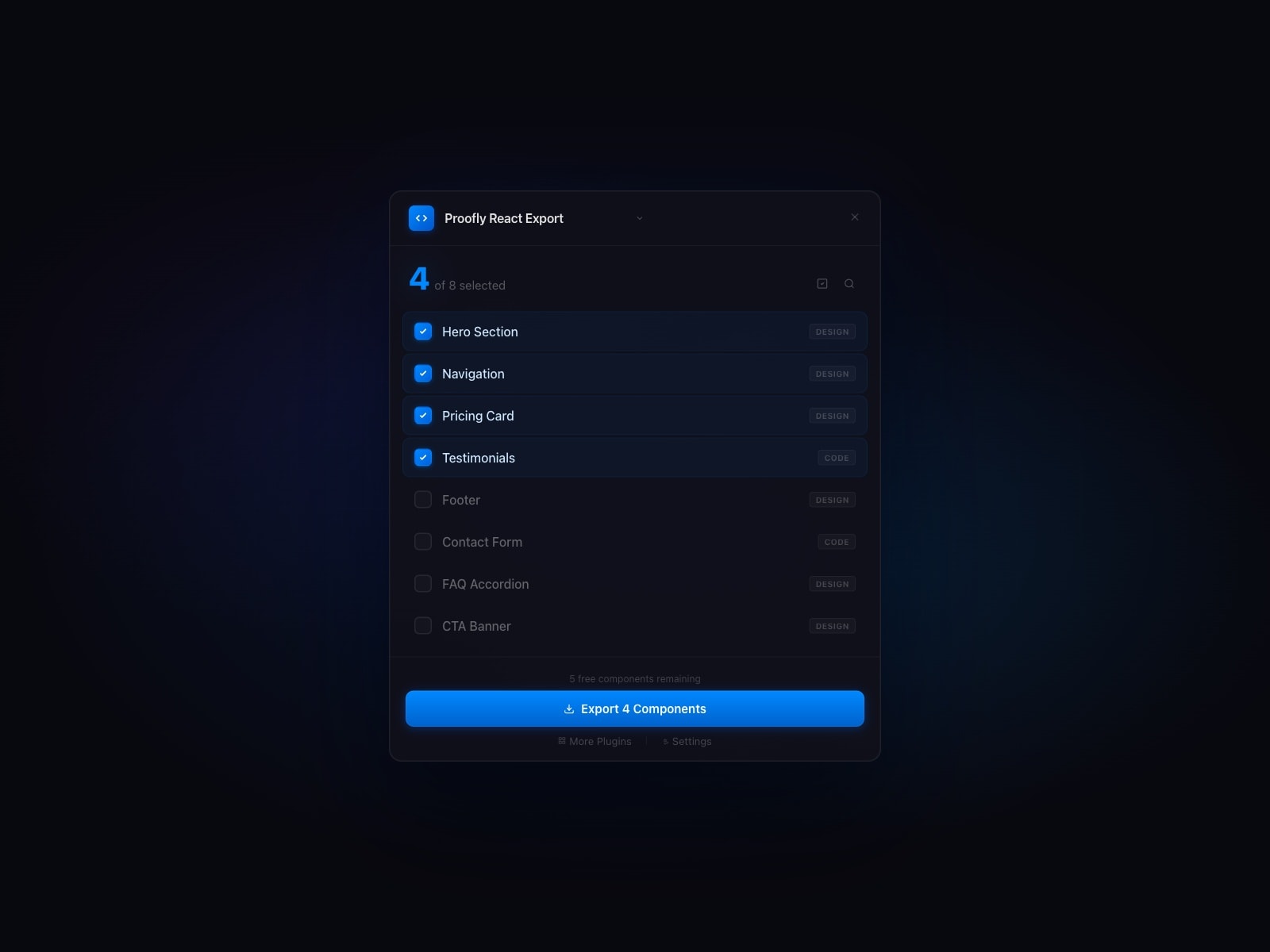 Proofly React Export Unlimited Exports