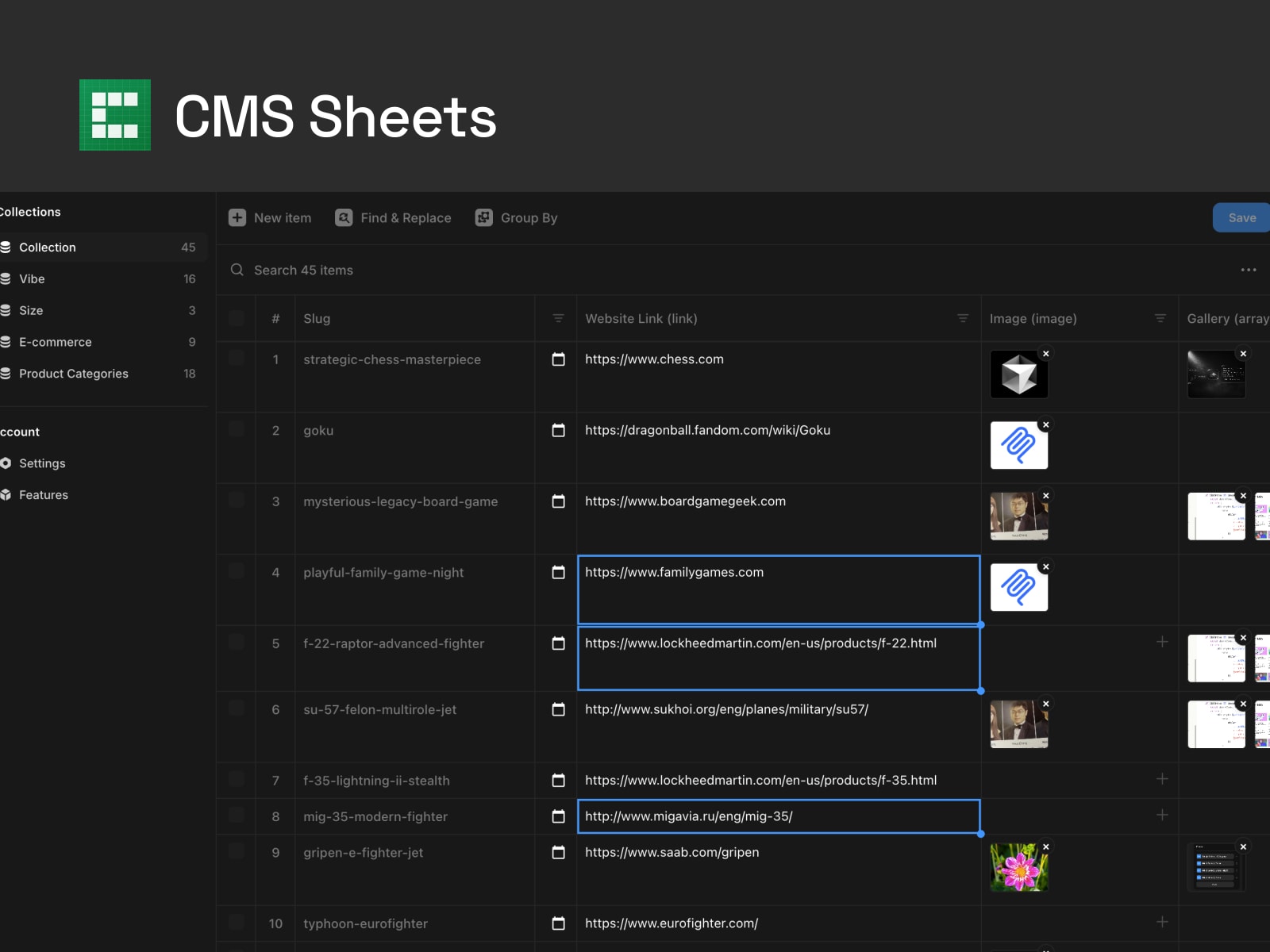 CMS Sheets