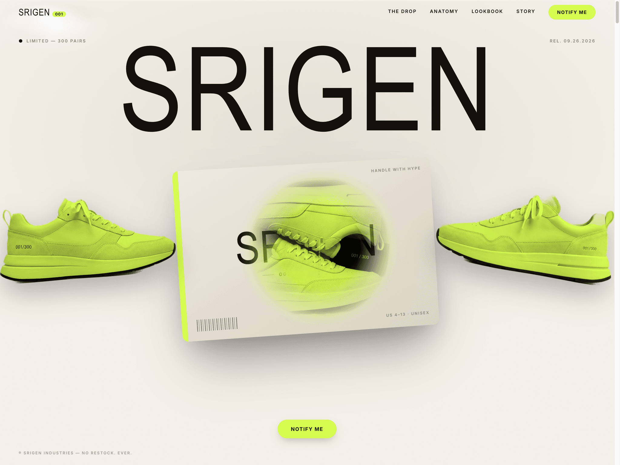 SRIGEN Shoe Release