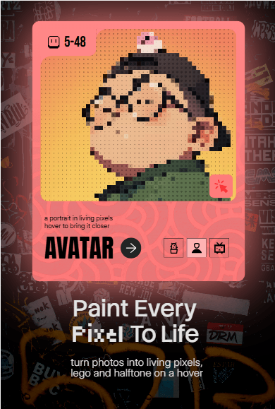 Pixage Gallery ! coming soon 🌊Every image is hiding six other versions of itself. Hover reveals them.✦ Pixel. ✦ LEGO. ✦ Voxel. ✦ Halftone. ✦ Comic Filter . Watch your image shatter into any of them under the cursor, then click a wave tears across the canvas and the next one rises from the pieces.4 ways to transition. 6 ways to render. A full easing suite underneath, down to a hand-tuned Bezier curve, so every motion feels considered instead of default.This isn't a gallery Component . It's a piece of interactive art that happens to hold your images.Dropping soon.