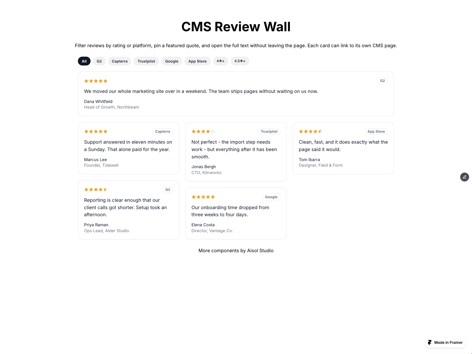 CMS Review Wall
