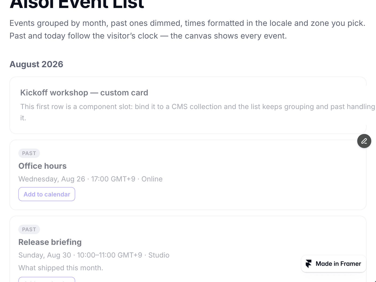 Aisol Event List