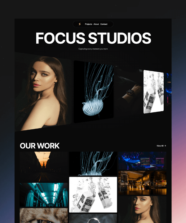 Screenshot 1 for FocusStudios, a Framer Marketplace template by Krutik Maru.