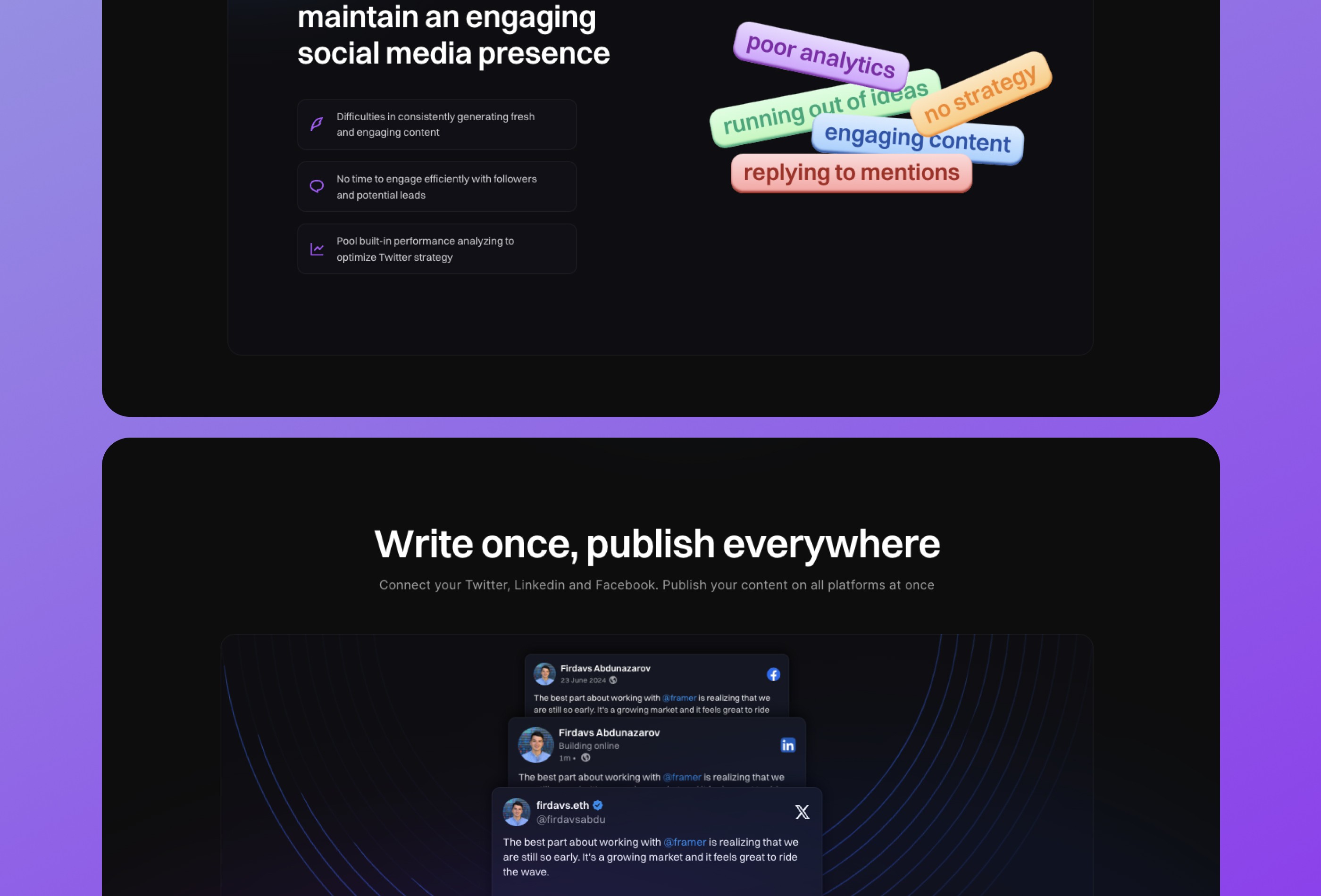 Screenshot 4 for Witter, a Framer Marketplace template by Bobur Mavlonov.