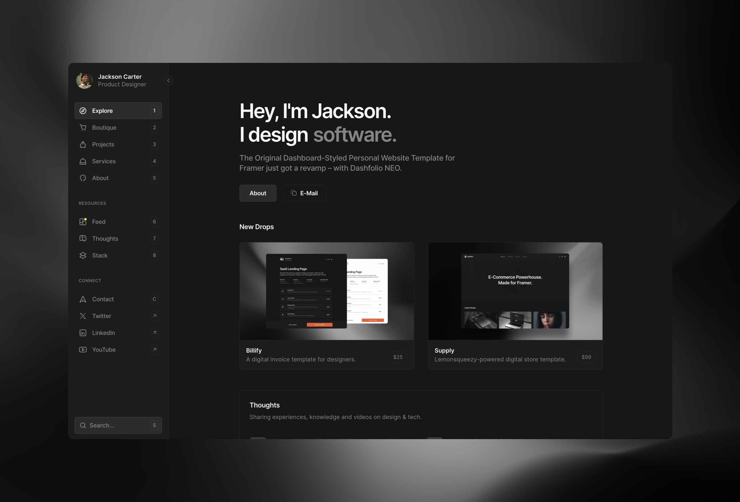 Screenshot 2 for DashfolioNEO, a Framer Marketplace template by Cédric.