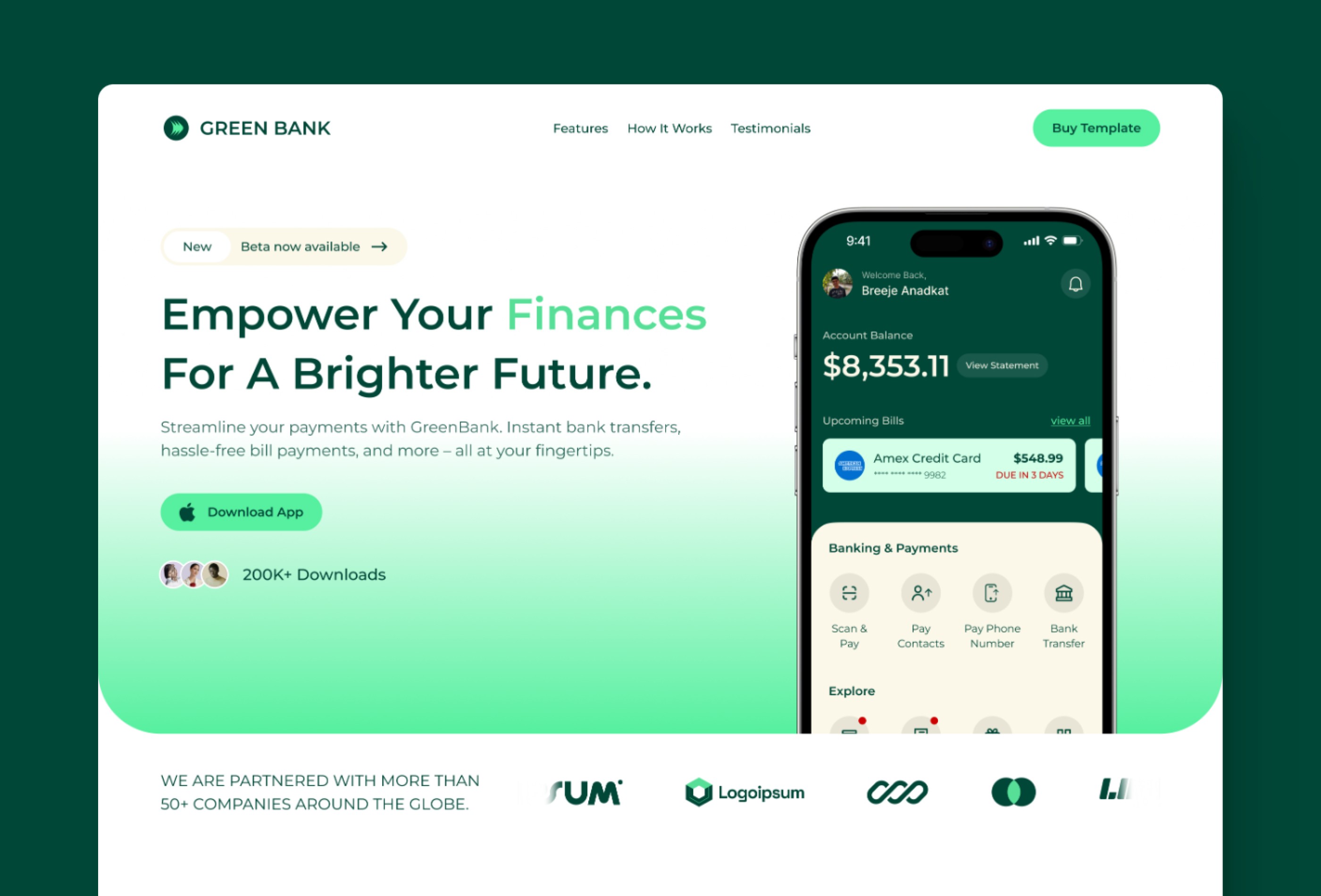 Thumbnail 2 for GreenBank, a Framer Marketplace template by Breeje Anadkat.