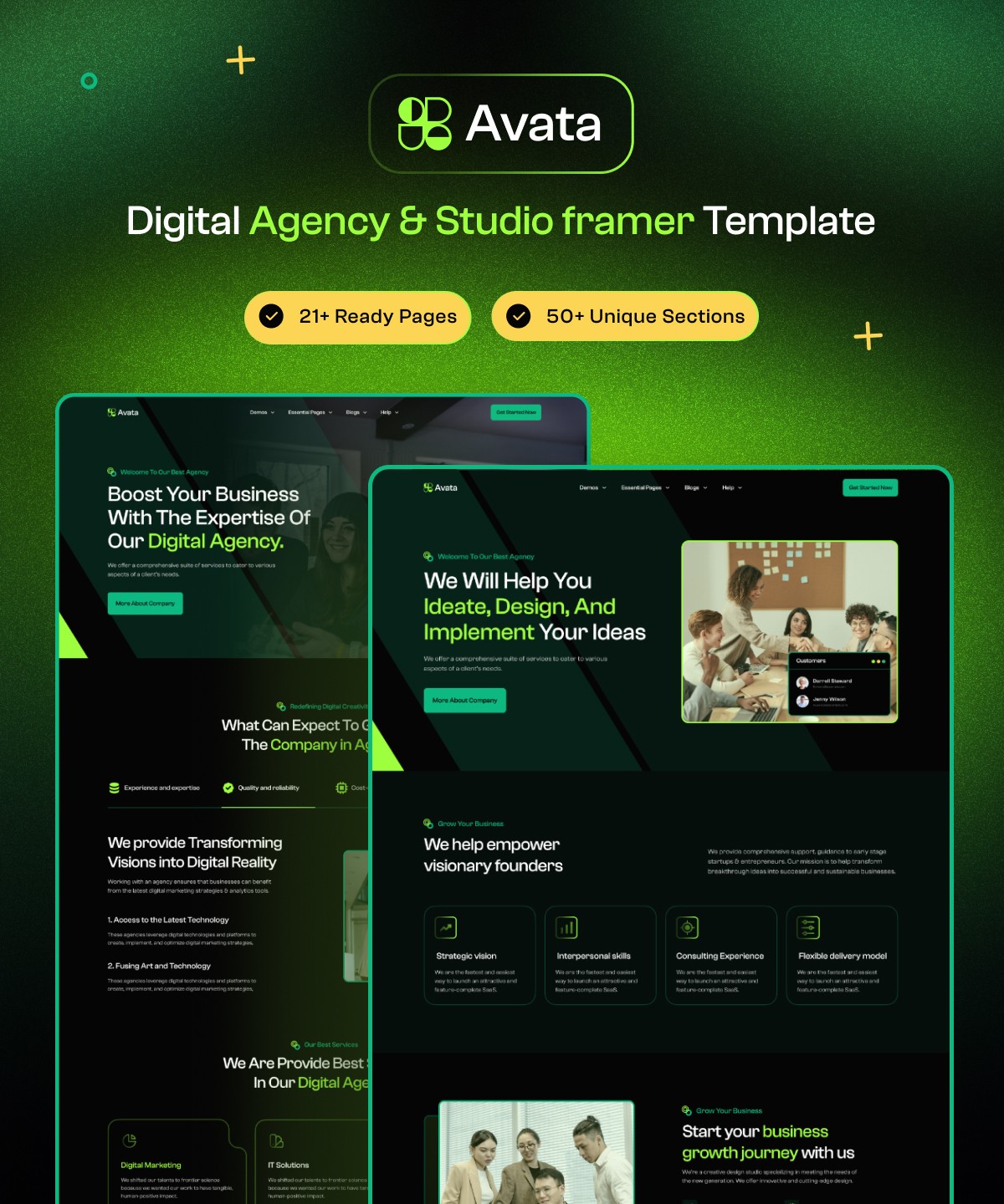 Screenshot 1 for Avata, a Framer Marketplace template by Mezario.