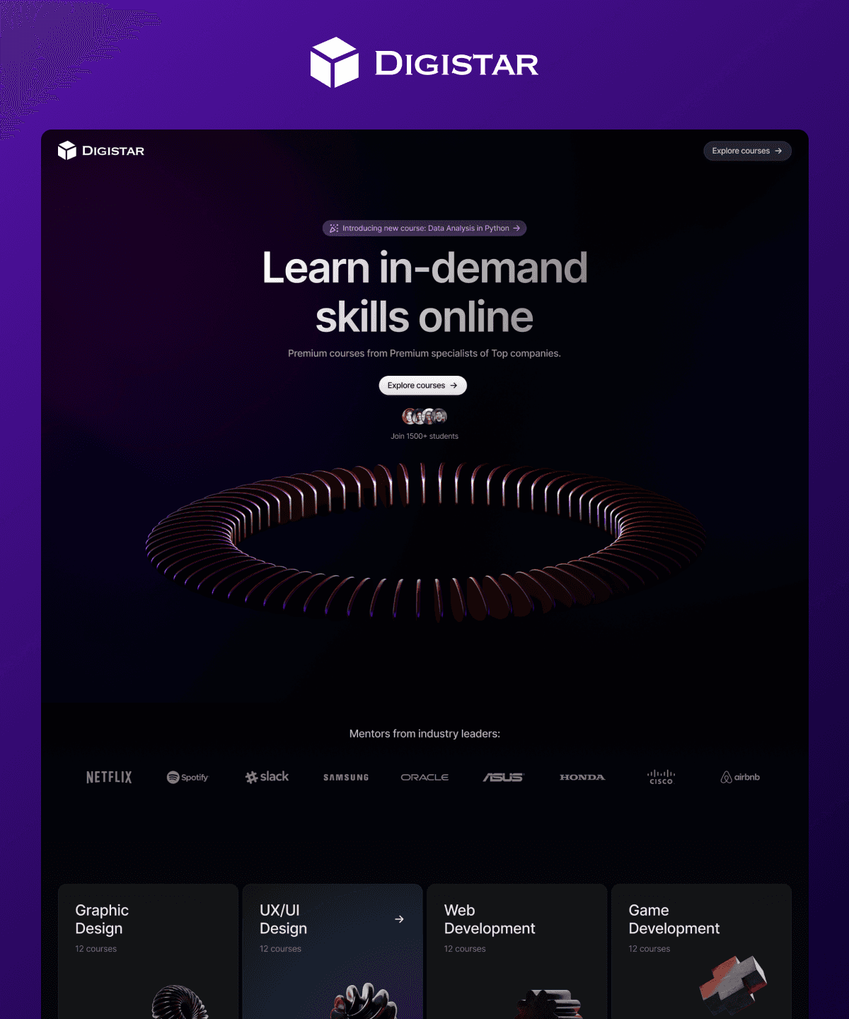 Screenshot 1 for Digistar, a Framer Marketplace template by Bobur Mavlonov.