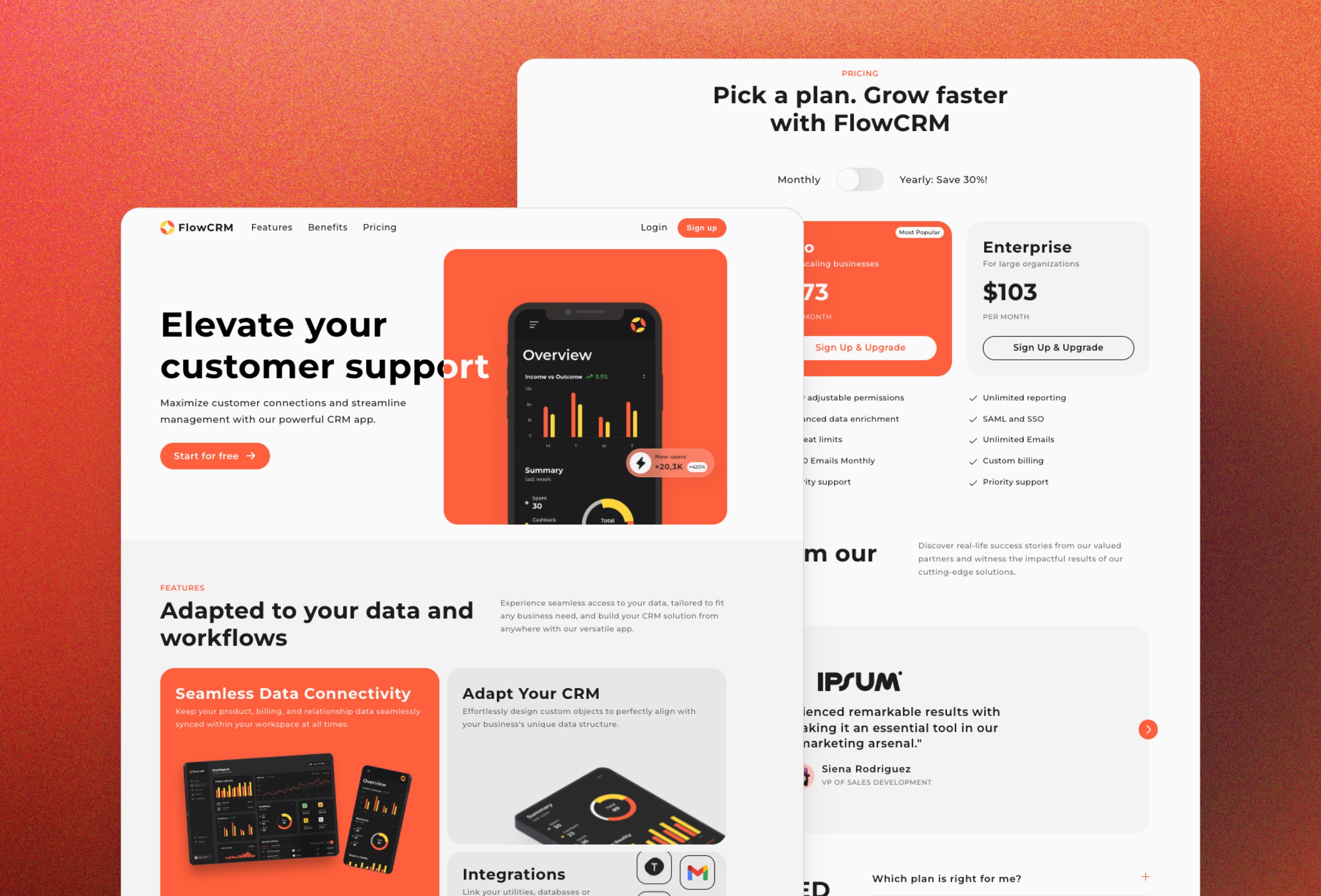 Screenshot 2 for FlowCRM, a Framer Marketplace template by kotAndy.