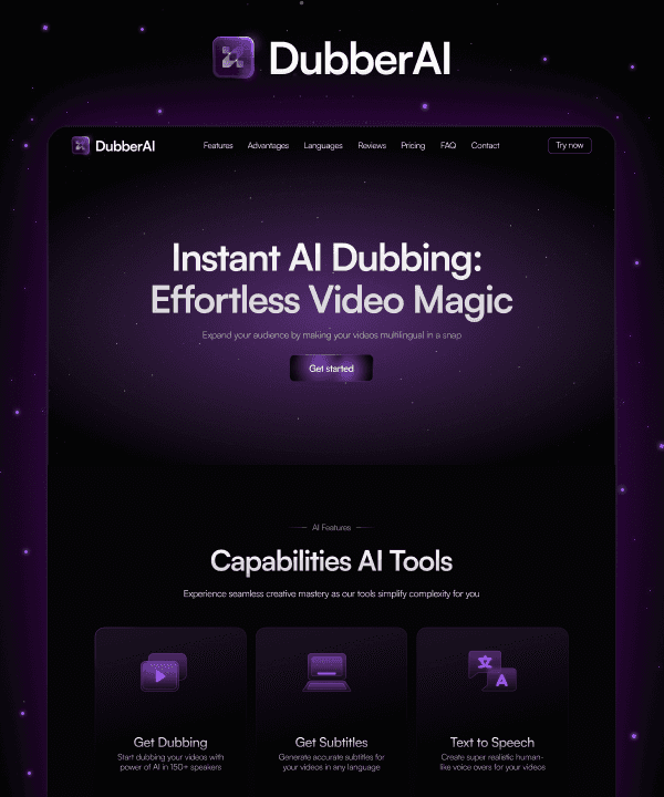 Screenshot 1 for DubberAI, a Framer Marketplace template by Adam Unroot.design.
