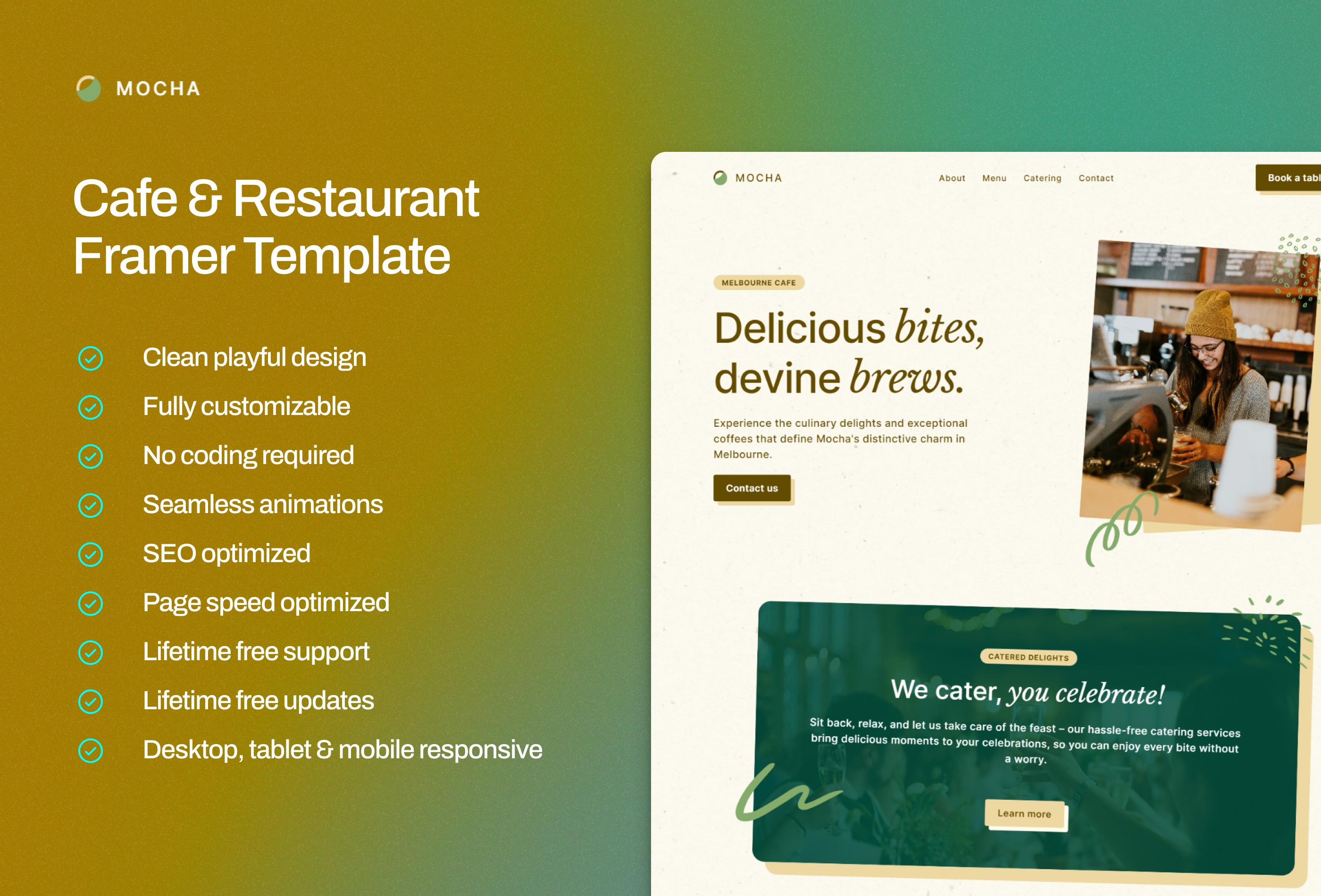 Screenshot 2 for Mocha, a Framer Marketplace template by Vilu Digital.