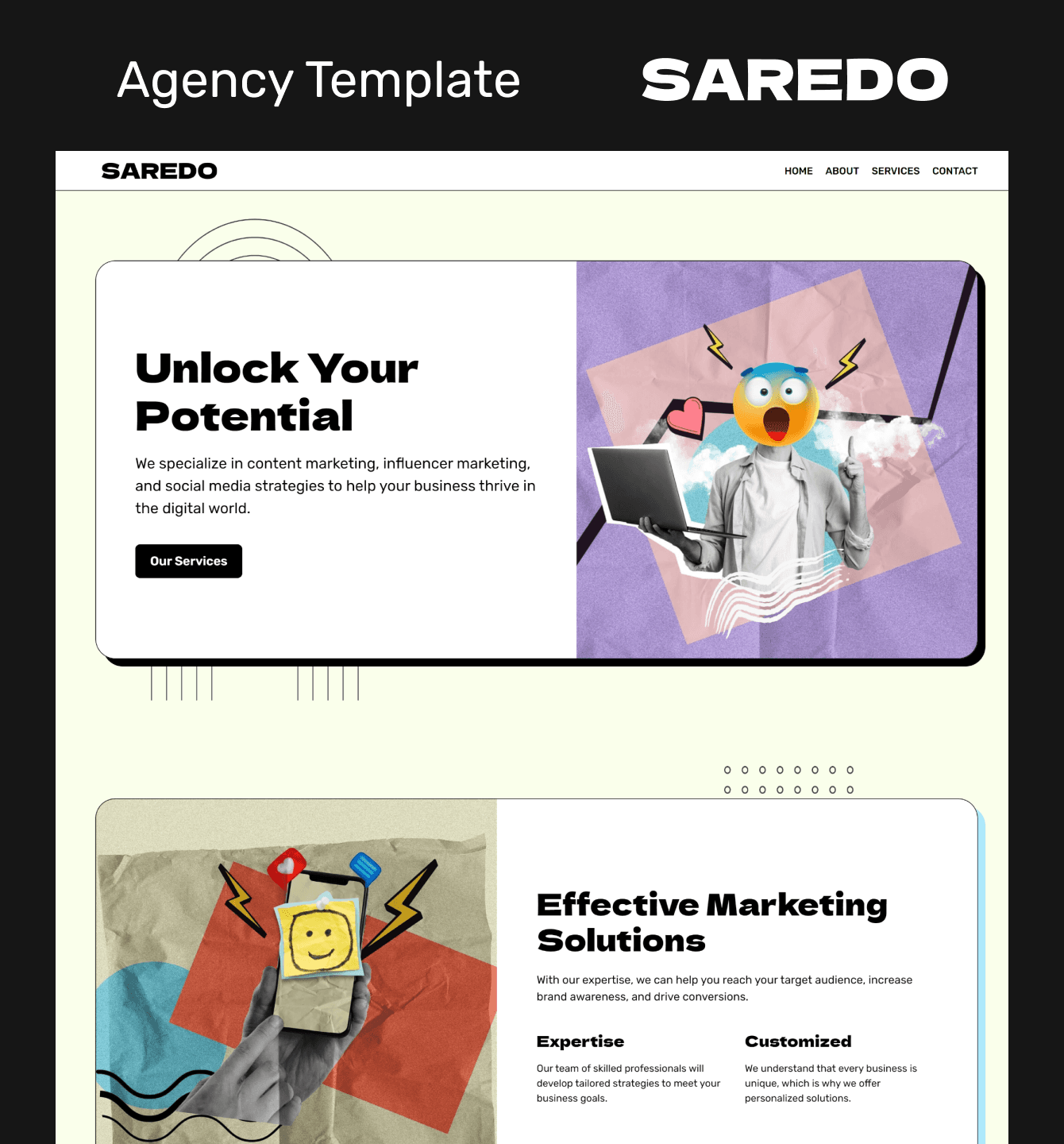 Screenshot 1 for SAREDO, a Framer Marketplace template by Ariakes.