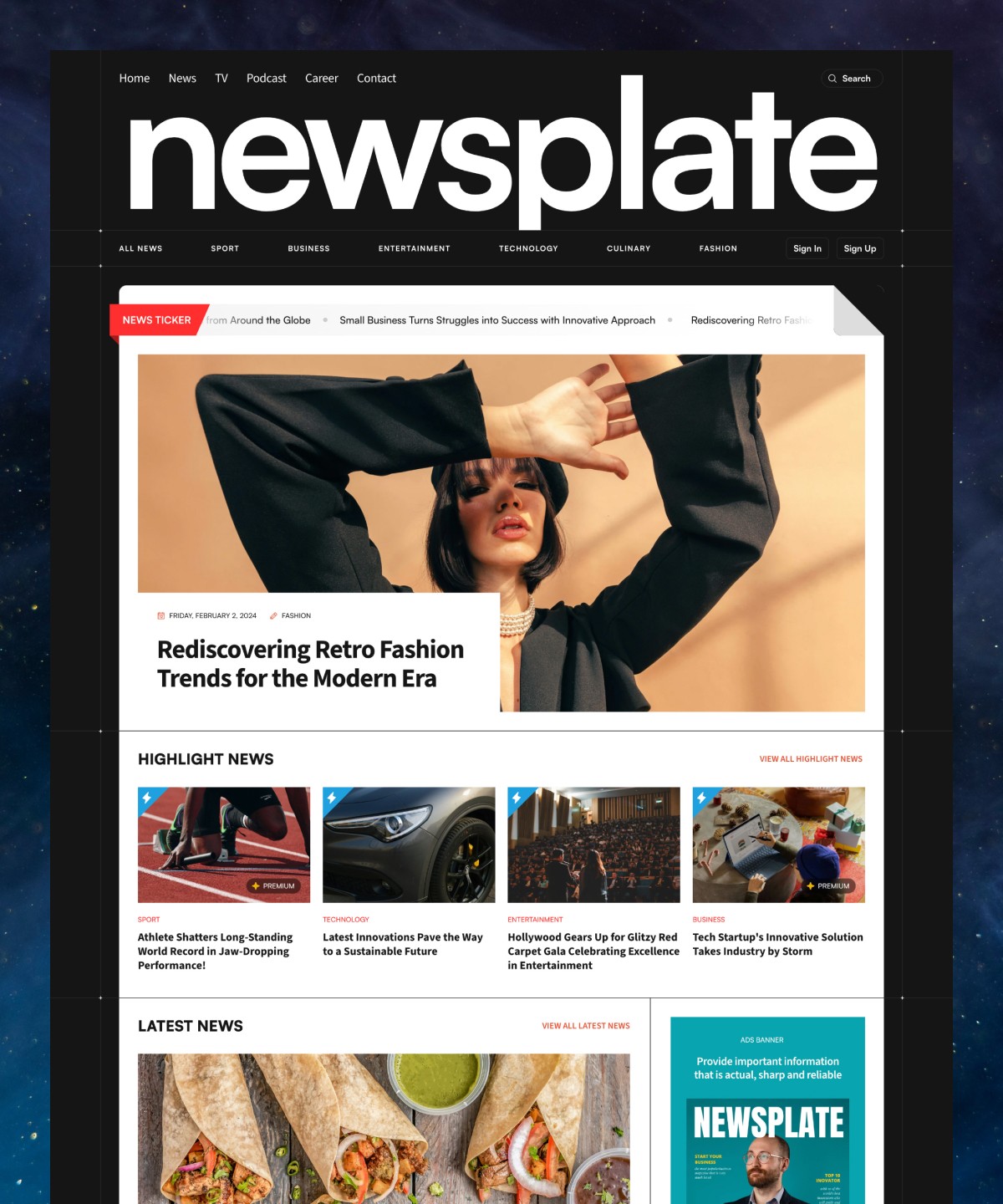 Screenshot 1 for Newsplate, a Framer Marketplace template by Syafii Ahmad.