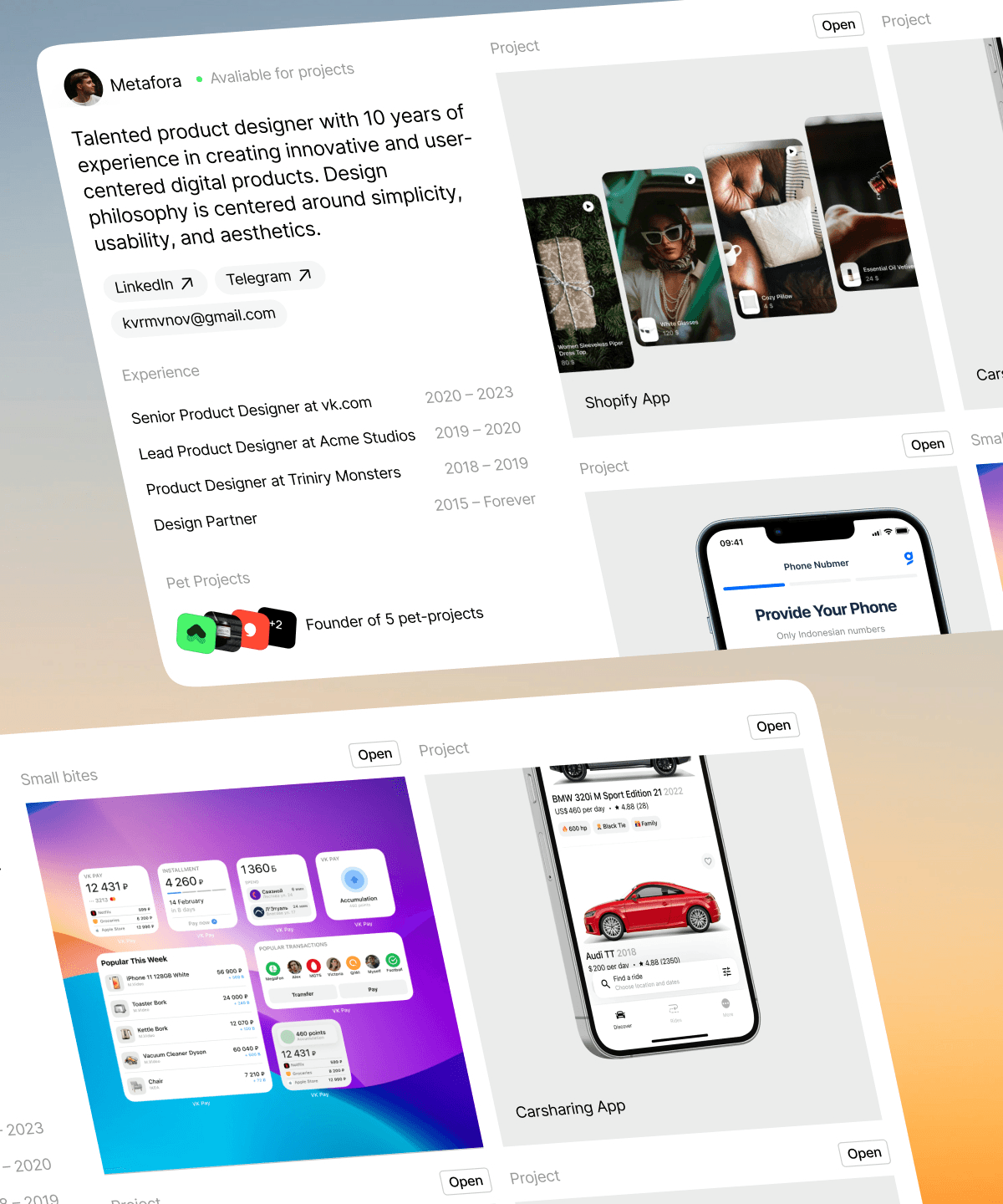 Screenshot 1 for Metafora, a Framer Marketplace template by Kirill.
