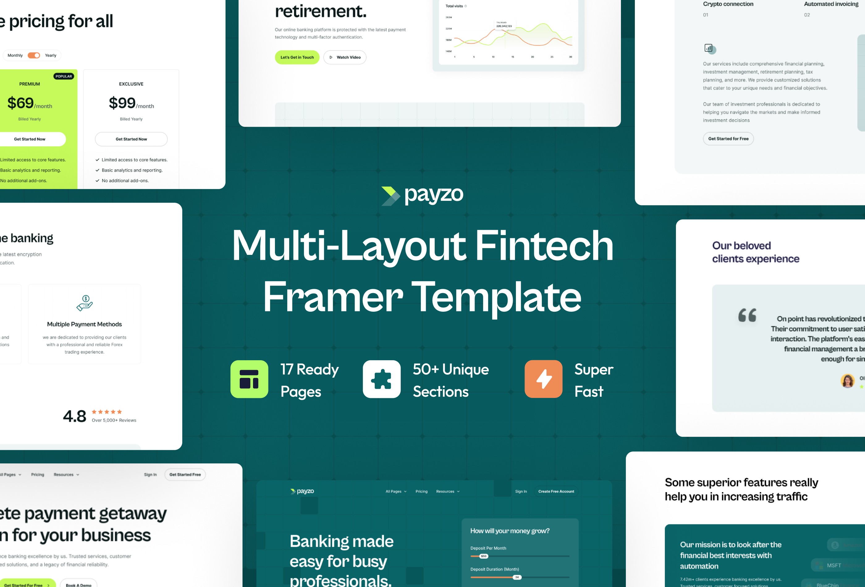 Screenshot 1 for Payzo, a Framer Marketplace template by Framerbite.