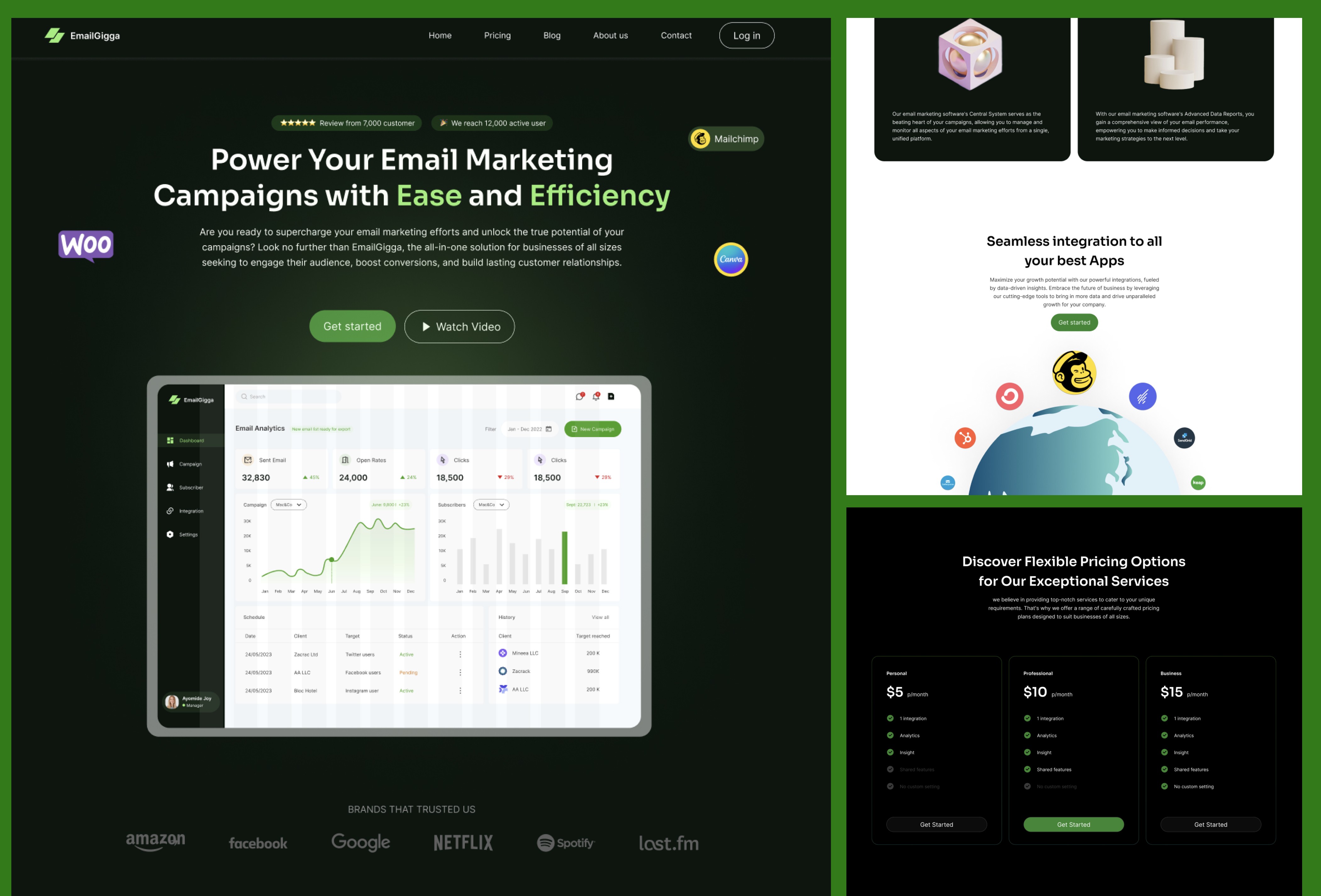 Screenshot 1 for Email Gigga, a Framer Marketplace template by Olabode Felix.