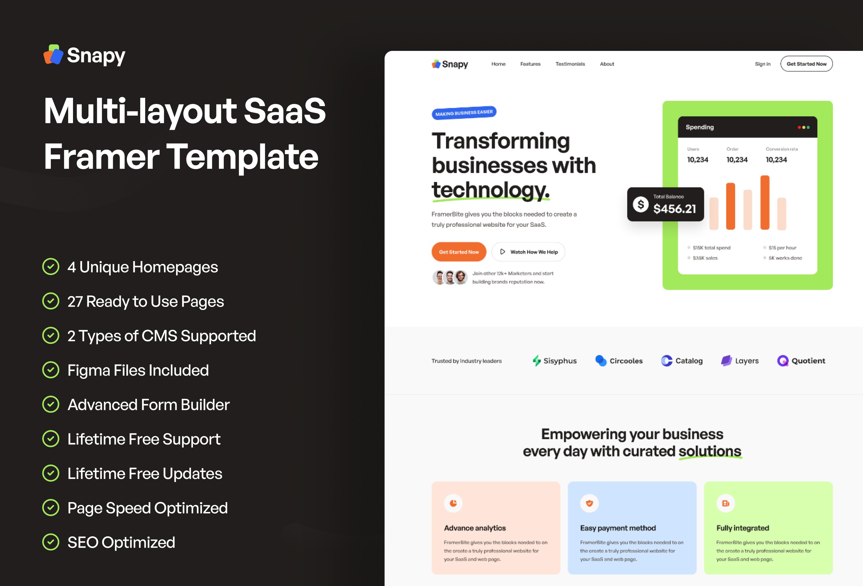 Screenshot 2 for Snapy, a Framer Marketplace template by Framerbite.