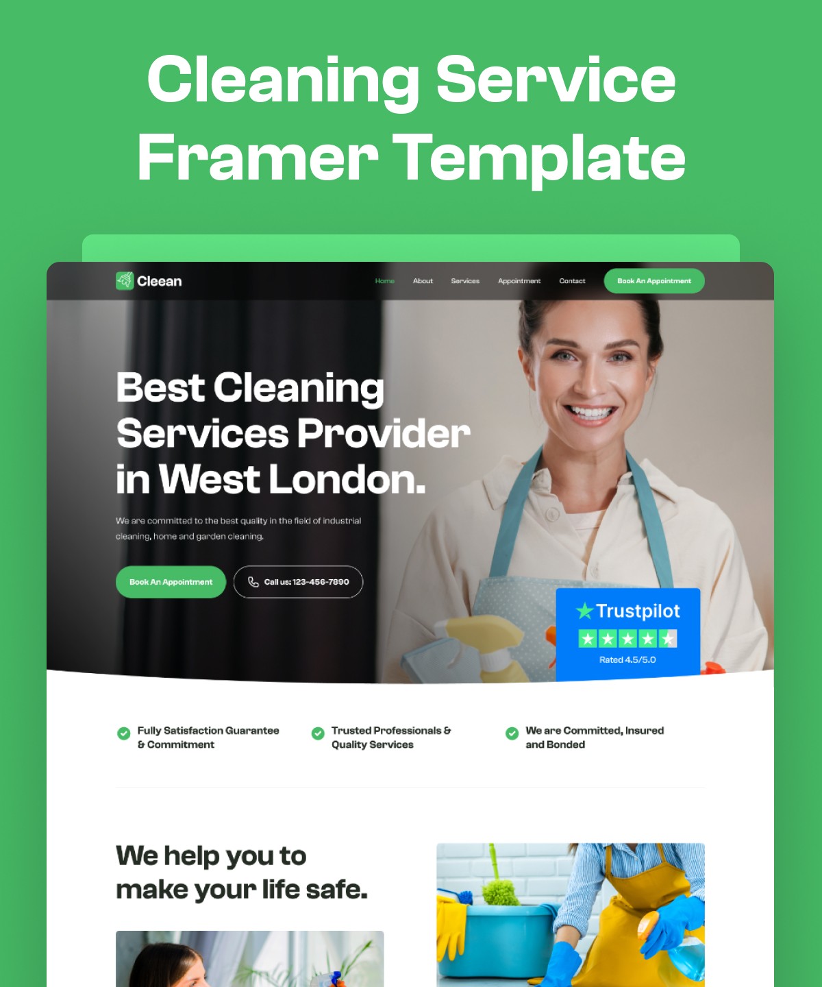 Screenshot 1 for Cleean, a Framer Marketplace template by Framerbite.