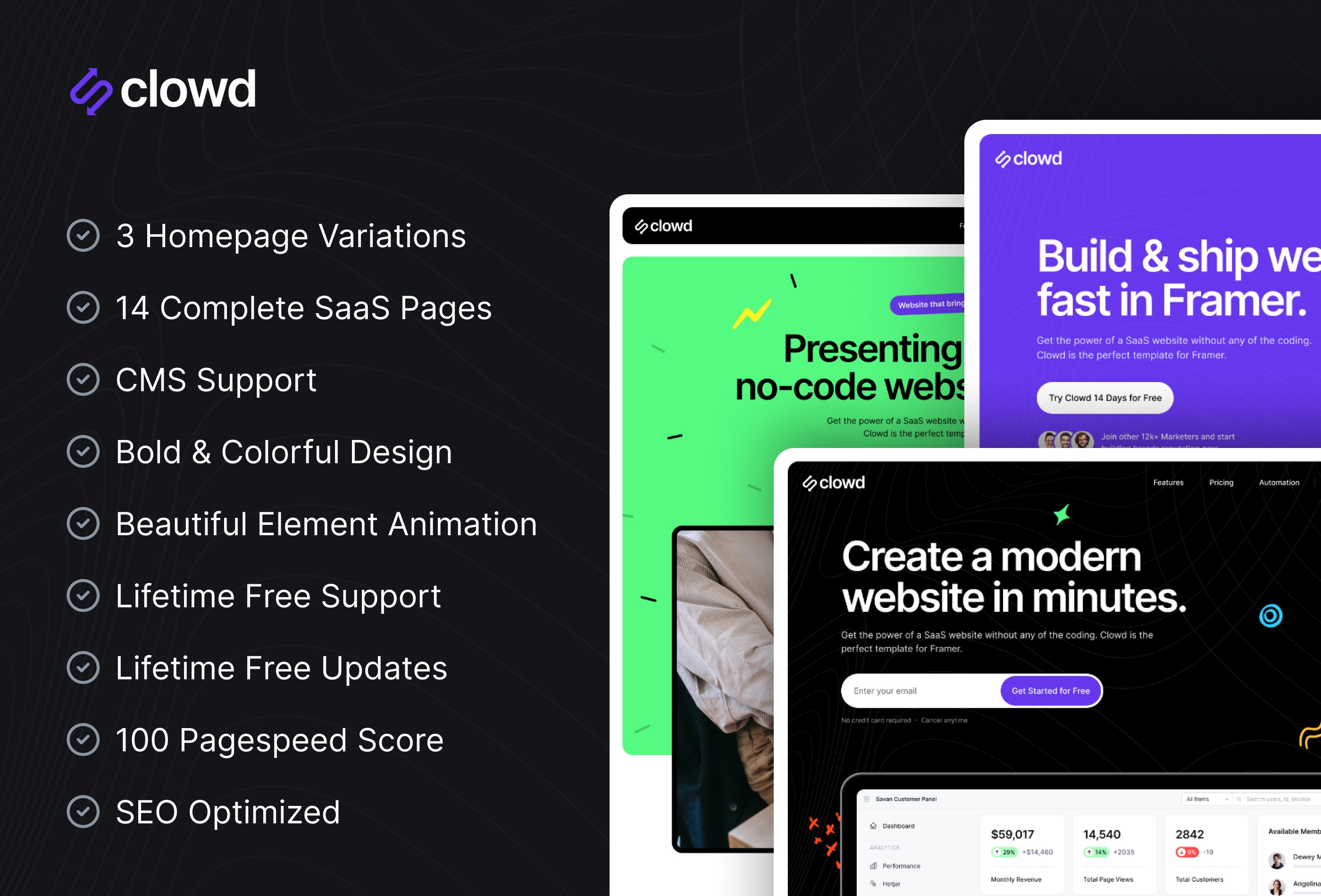 Screenshot 3 for Clowd, a Framer Marketplace template by Framerbite.