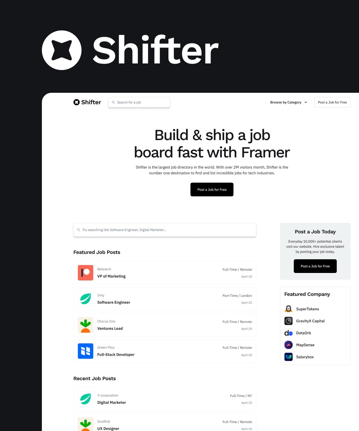 Screenshot 1 for Shifter, a Framer Marketplace template by Framerbite.