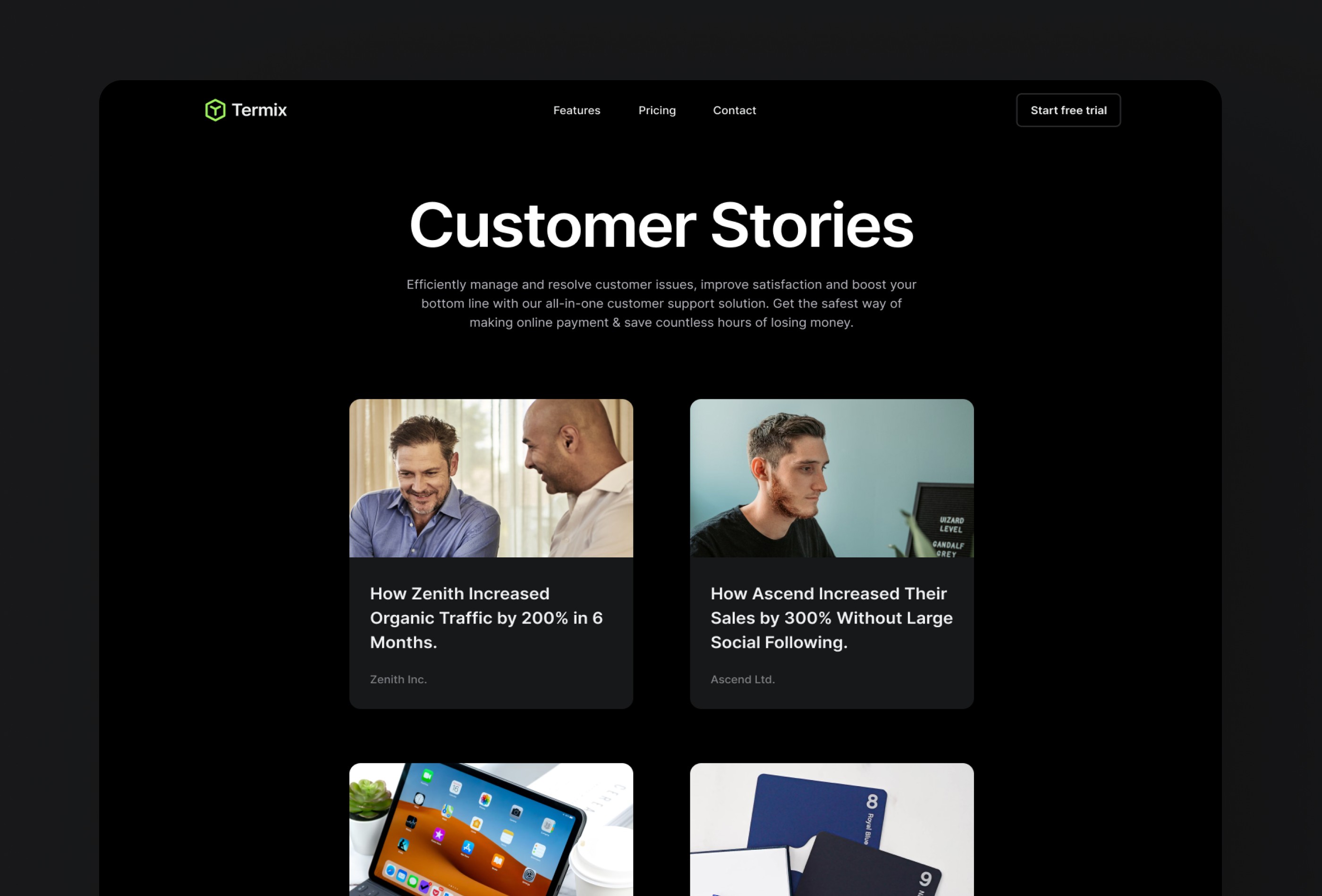 Screenshot 4 for Termix, a Framer Marketplace template by Framerbite.