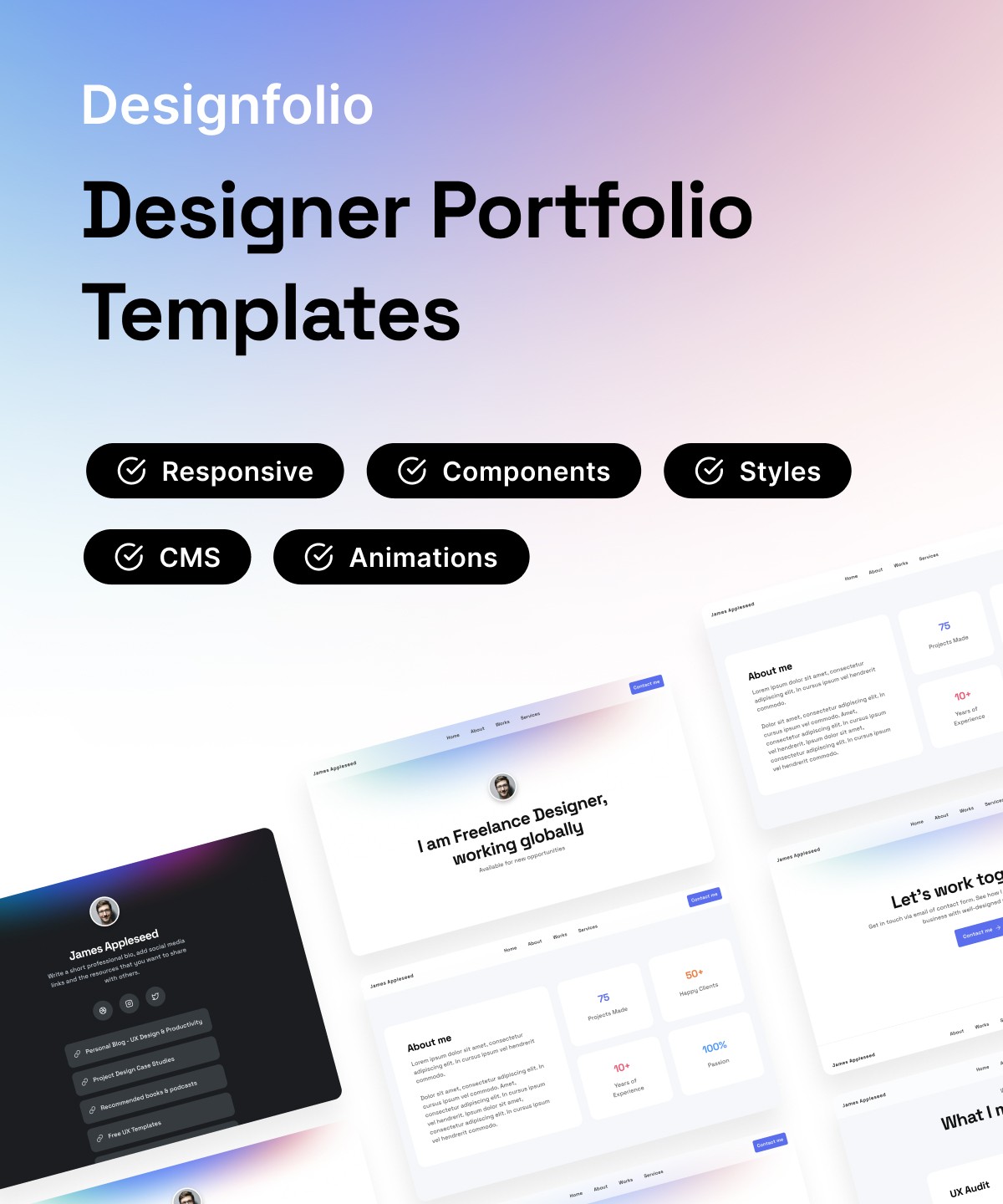 Thumbnail 1 for Designfolio, a Framer Marketplace template by Thalion.