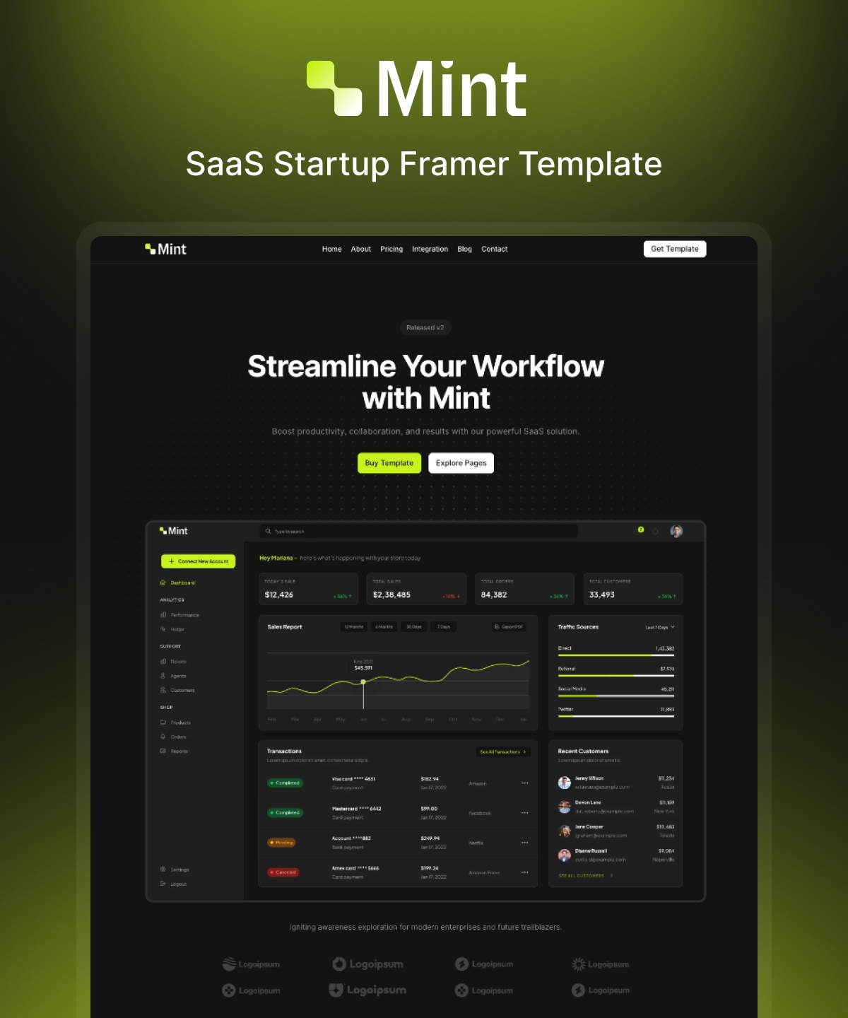 Screenshot 2 for Mint, a Framer Marketplace template by Ninja Designs.