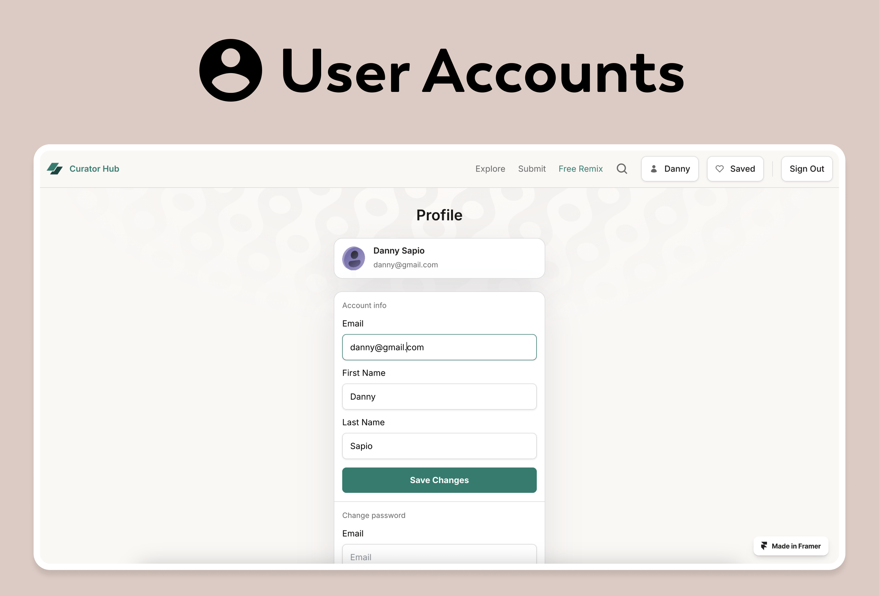 Screenshot 3 for CuratorHub, a Framer Marketplace template by Danny Sapio.