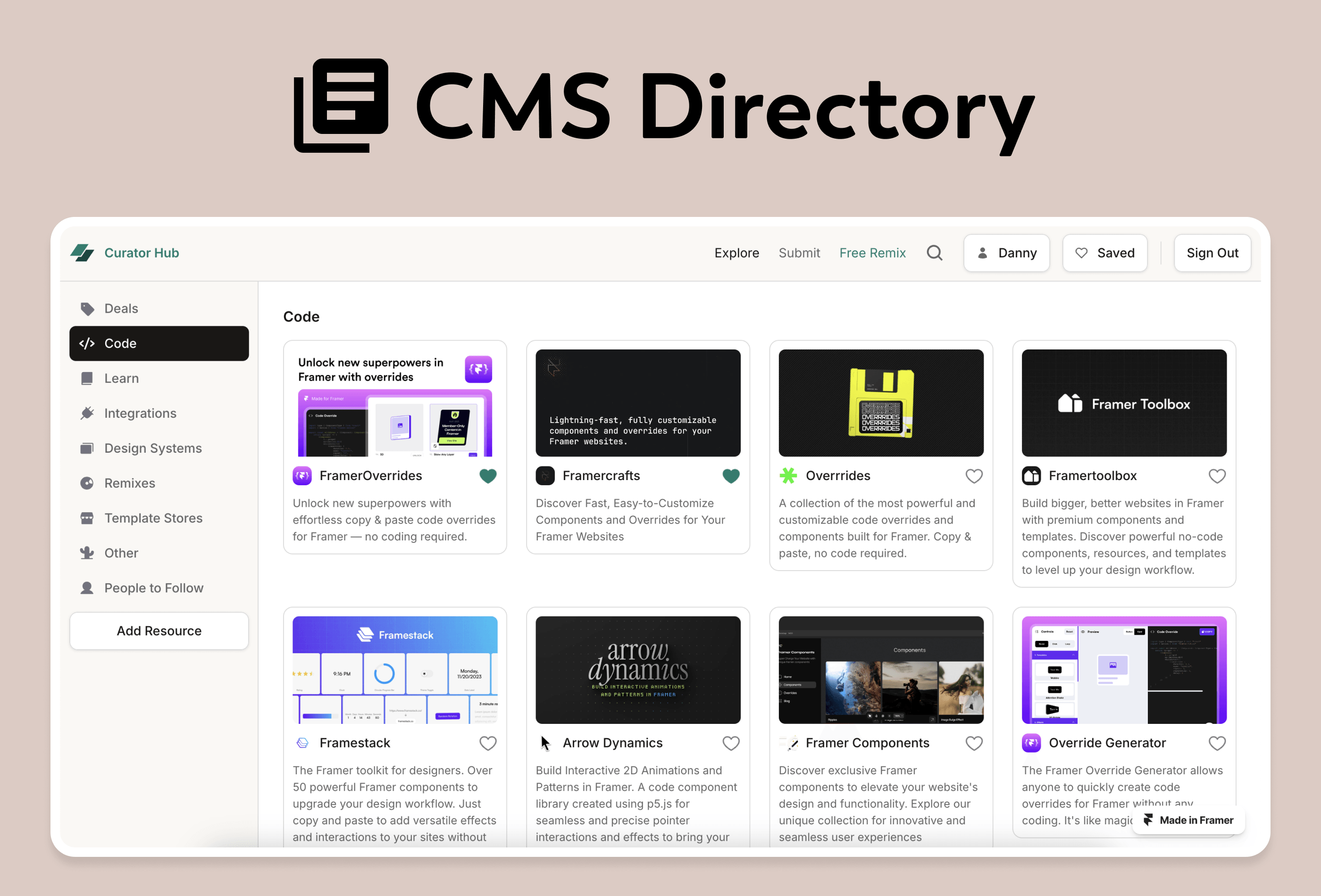 Thumbnail 2 for CuratorHub, a Framer Marketplace template by Danny Sapio.