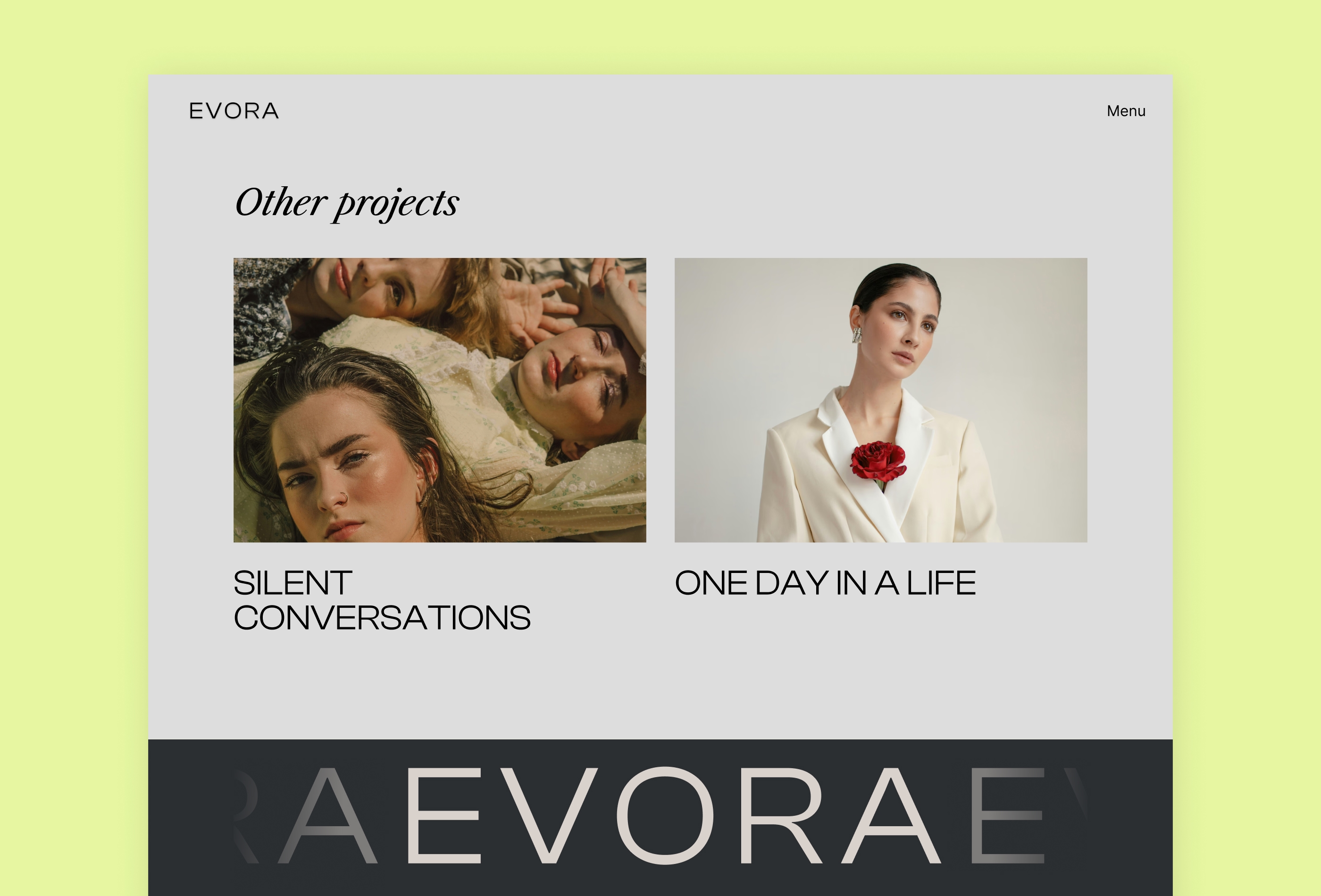 Screenshot 4 for EVORA , a Framer Marketplace template by bujadesign.